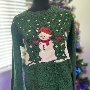 Karen Scott Festive Green Snowman Sweater